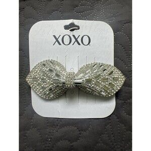 XOXO Crystal Rhinestone Bow Shape Hair Clip Brooch 4" x 2" Wedding Party Bridal
